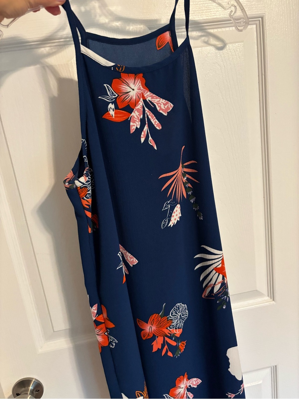 Navy Floral Spaghetti Strap Sundress with Coral Accents Small
